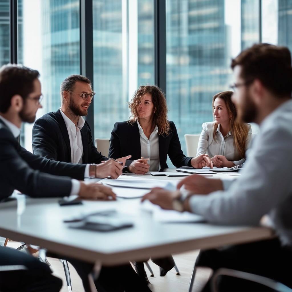 We buy companies show people on a boardroom making a deal